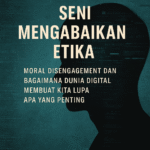 Ilustrasi manusia dengan dua wajah — satu tersenyum di layar, satu cuek di baliknya — mencerminkan fenomena moral disengagement di media sosial.